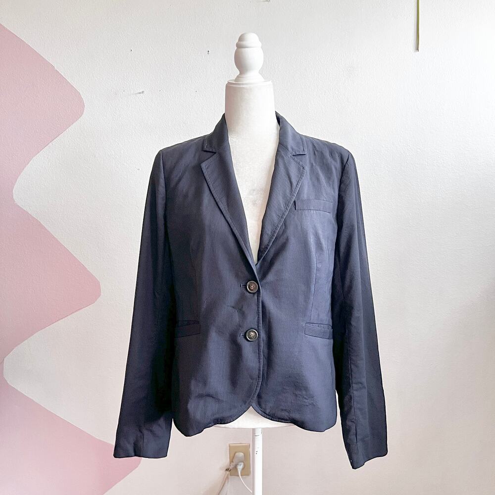 J. Crew Womens Pinstripe Blazer Suit Wool Navy 2 Button Lined Sz 10 Quiet Luxury
